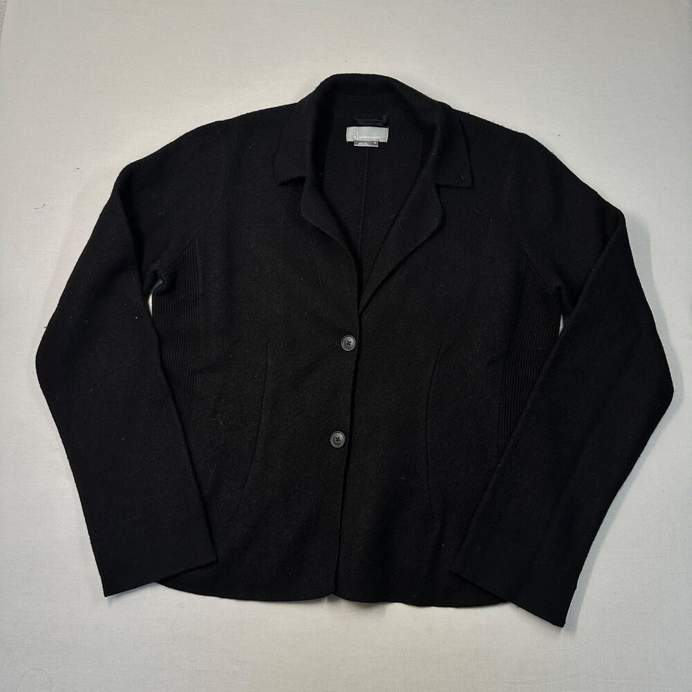 Quiet Luxury Anthropologie Knit Blazer Cardigan Black Collared M
